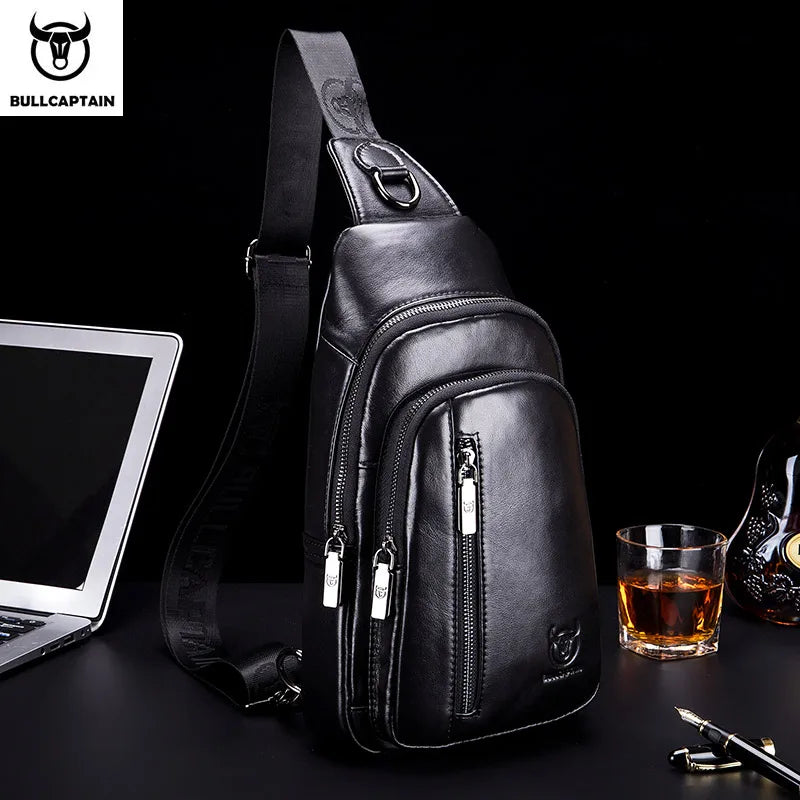 Men'S Genuine Leather Chest Bag Fashion Leisure Multifunctional Crossbody Bag Music Chest Bag Men'S Chest Bag