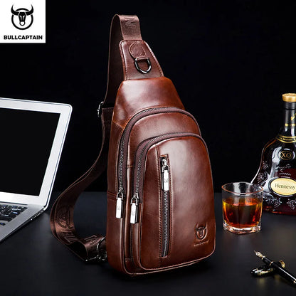 Men'S Genuine Leather Chest Bag Fashion Leisure Multifunctional Crossbody Bag Music Chest Bag Men'S Chest Bag