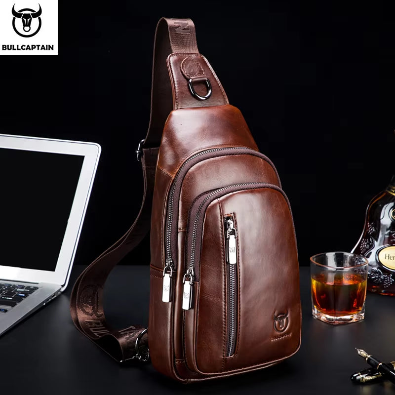 Men'S Genuine Leather Chest Bag Fashion Leisure Multifunctional Crossbody Bag Music Chest Bag Men'S Chest Bag