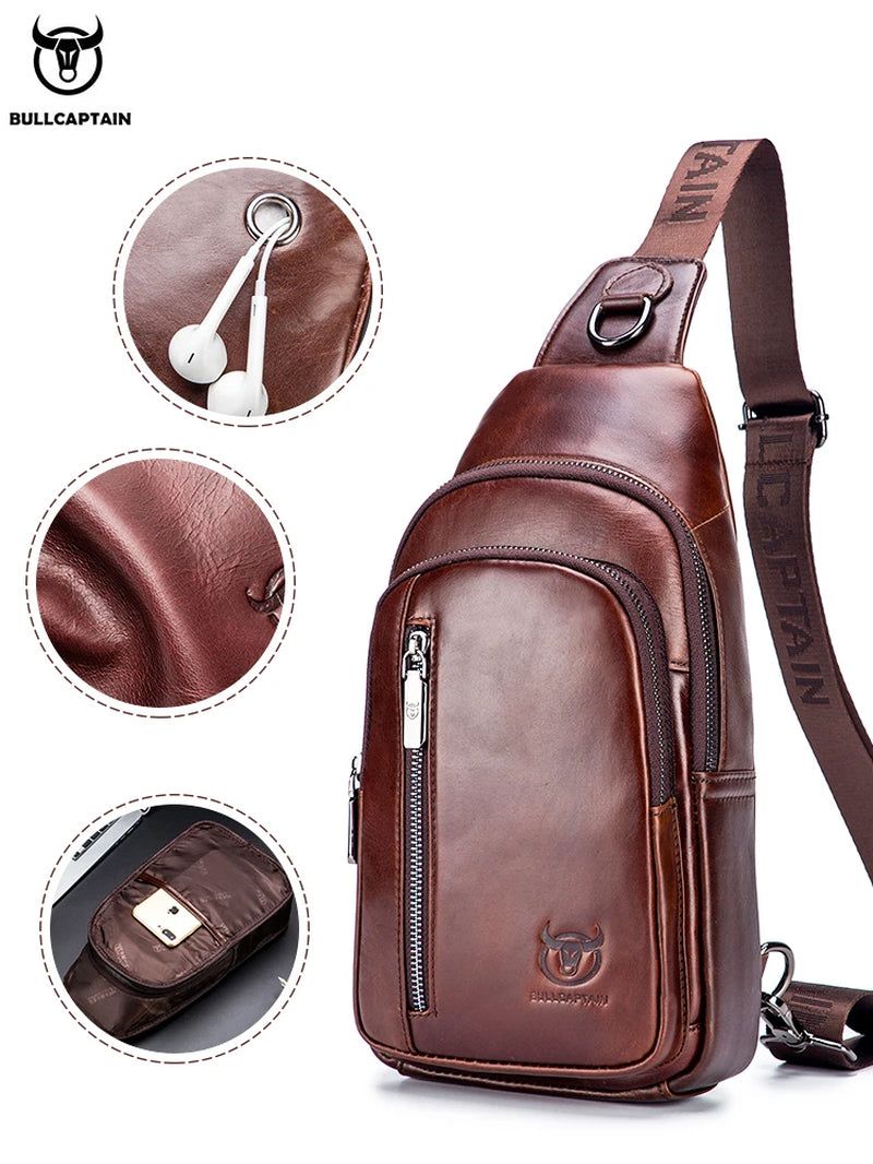 Men'S Genuine Leather Chest Bag Fashion Leisure Multifunctional Crossbody Bag Music Chest Bag Men'S Chest Bag