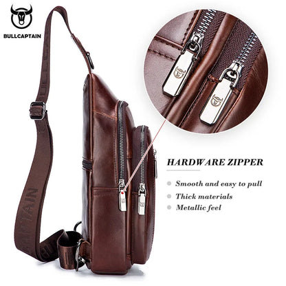 Men'S Genuine Leather Chest Bag Fashion Leisure Multifunctional Crossbody Bag Music Chest Bag Men'S Chest Bag