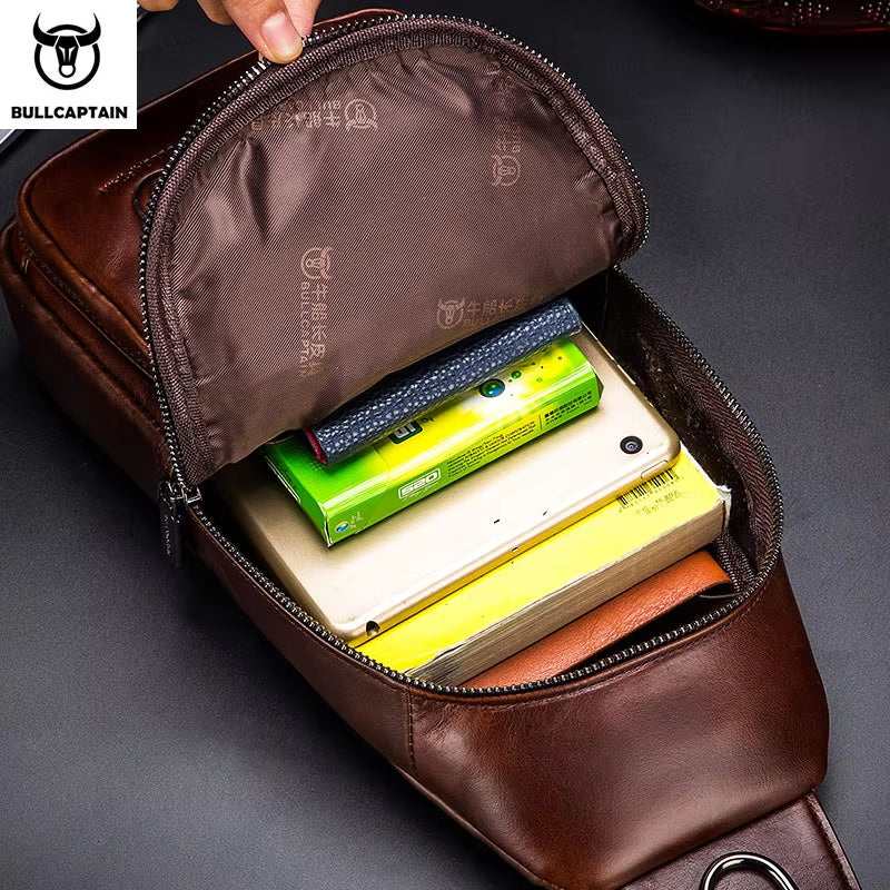 Men'S Genuine Leather Chest Bag Fashion Leisure Multifunctional Crossbody Bag Music Chest Bag Men'S Chest Bag